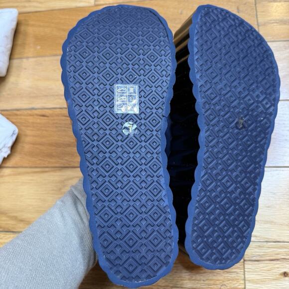 Tory Burch Womens Scallop Navy Shimmery Satin Wedge Platform Sandals Sz 7M - Picture 3 of 6